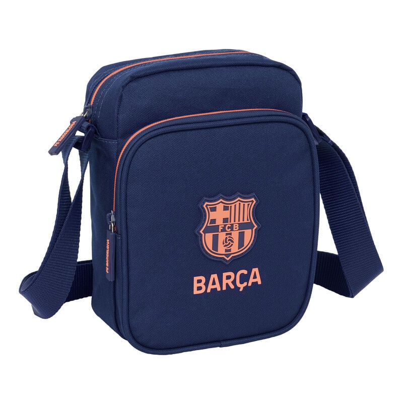 Bolso bandolera azul marino del FC Barcelona con detalles naranjas