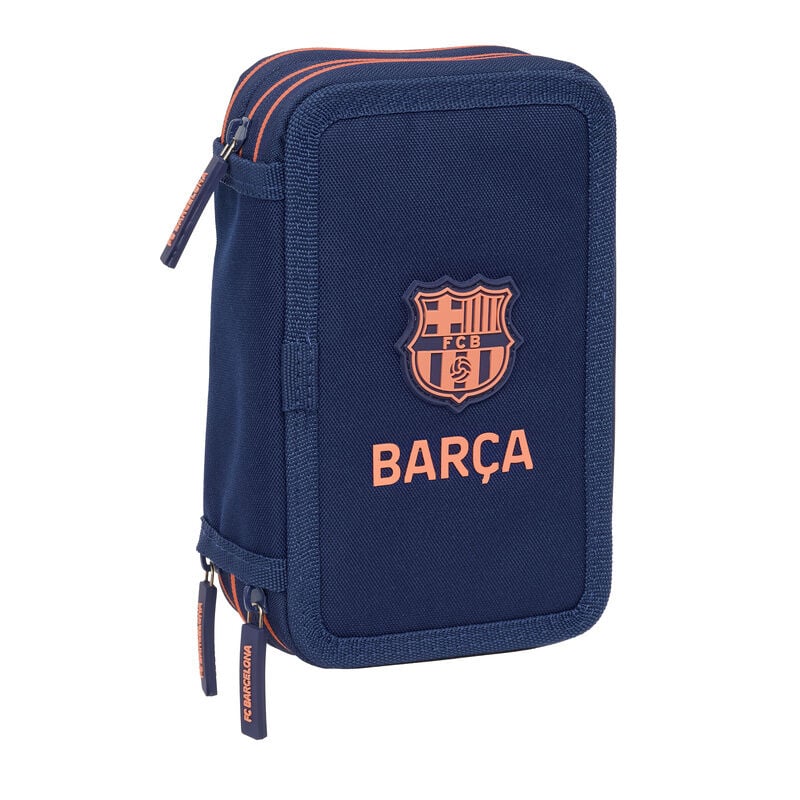Plumier triple azul marino del F.C. Barcelona con escudo y texto BARÇA