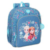 Mochila Frozen Disney azul con Elsa y Anna, flores y copos de nieve