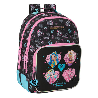 Mochila Monster High SAFTA negra con detalles rosas y turquesas