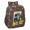 Mochila SAFTA Jurassic World marrón con dinosaurio y bolsillos laterales