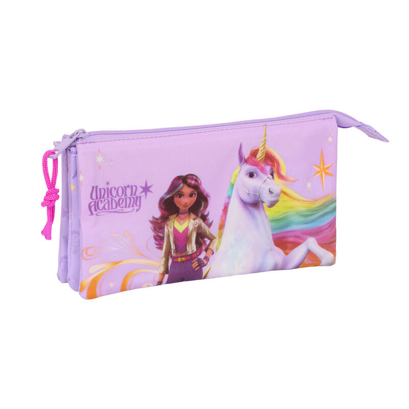Portatodo triple lila Unicorn Academy con unicornio