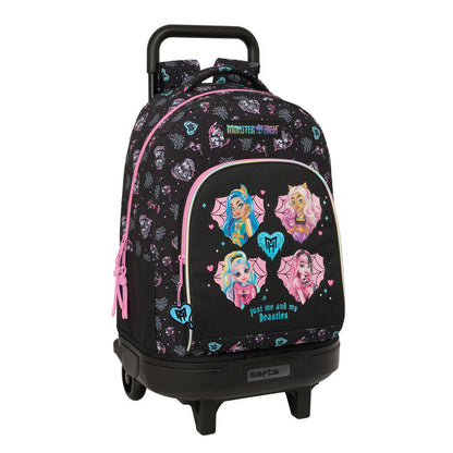 Mochila trolley Monster High SAFTA negra y rosa con personajes