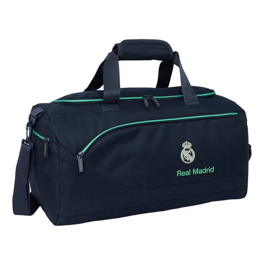 Bolsa de deporte azul marino del Real Madrid con detalles verdes