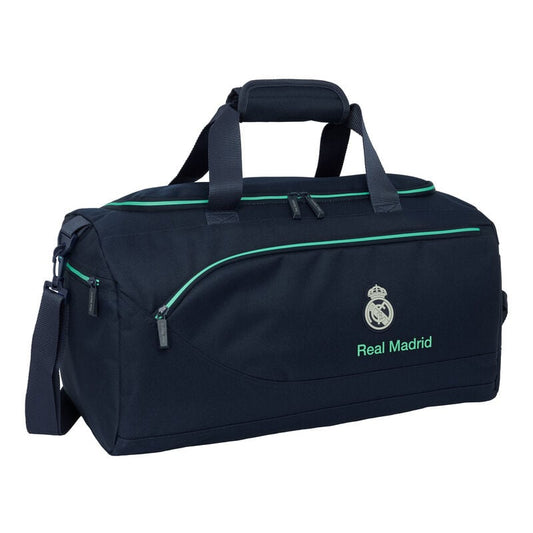 Bolsa de deporte azul marino del Real Madrid con detalles verdes