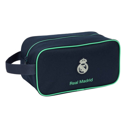 Zapatillero azul marino del Real Madrid con detalles verdes y asa lateral