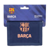Billetera azul marino del F.C. Barcelona con escudo y texto Barça
