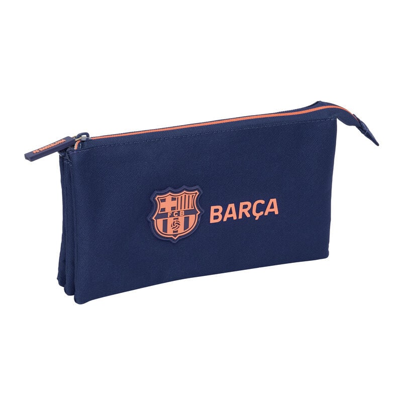 Portatodo triple azul marino del F.C. Barcelona con detalles naranjas