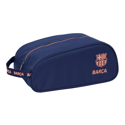 Zapatillero azul marino del F.C. Barcelona con escudo y asa lateral