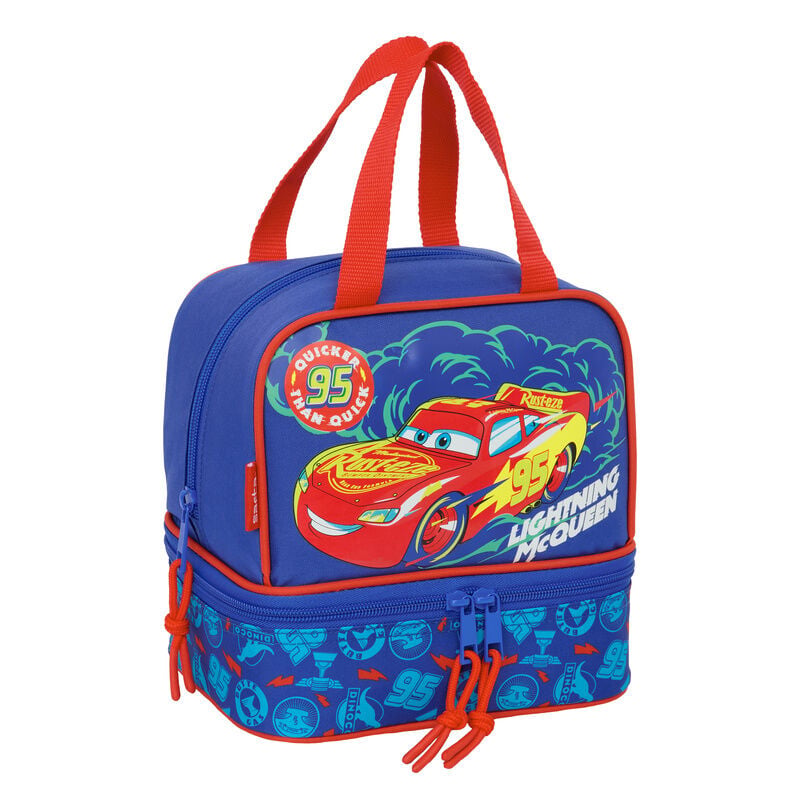 Bolsa portameriendas azul de Cars con Rayo McQueen y doble compartimento