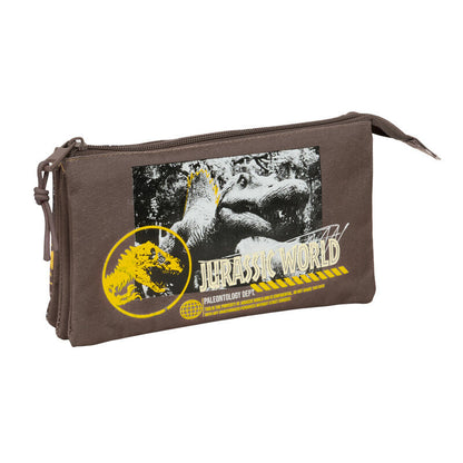 Portatodo triple Jurassic World SAFTA marrón con tres compartimentos