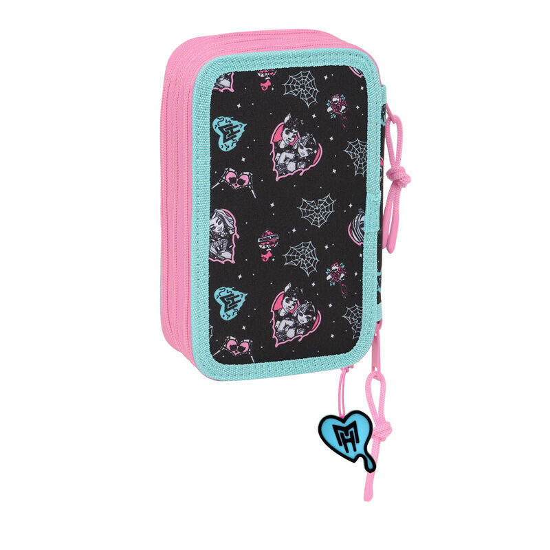 Plumier triple Monster High SAFTA de 37 piezas en rosa, turquesa y negro - 2
