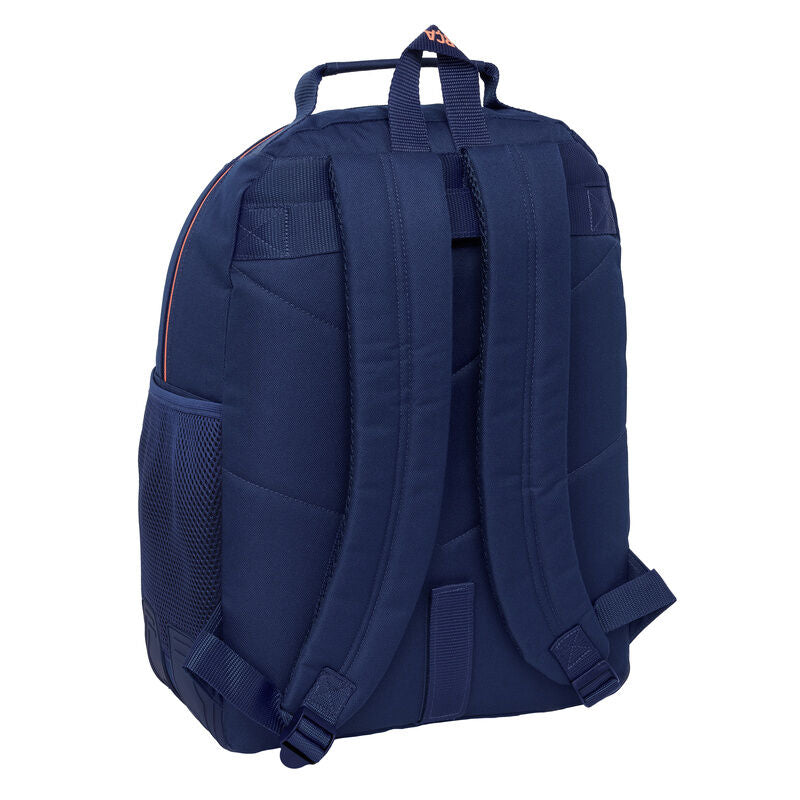 Mochila azul marino del F.C. Barcelona con detalles naranjas y doble bolsillo frontal - 2