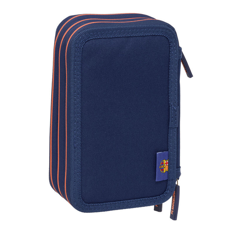 Plumier triple azul marino del F.C. Barcelona con escudo y texto BARÇA - 2