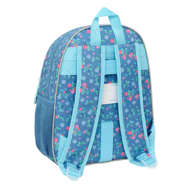 Mochila Frozen Disney azul con Elsa y Anna, bolsillos frontales y estampado floral - 2