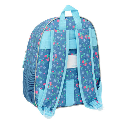 Mochila Frozen Disney azul con Elsa y Anna, bolsillos frontales y estampado floral - 2