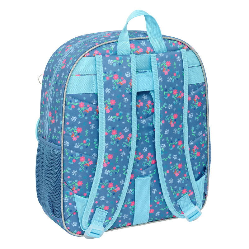 Mochila Frozen Disney azul con Elsa y Anna, flores y copos de nieve - 2