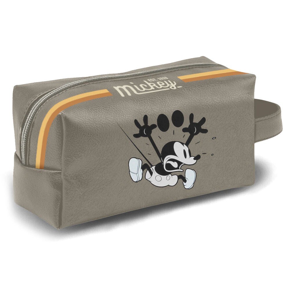 Neceser gris Varsity de Mickey Disney con cierre de cremallera