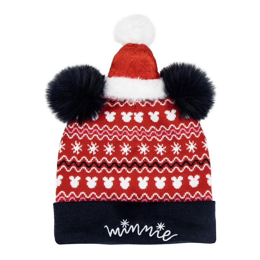 Gorro navideño rojo de Minnie Disney con orejas negras y pompón blanco
