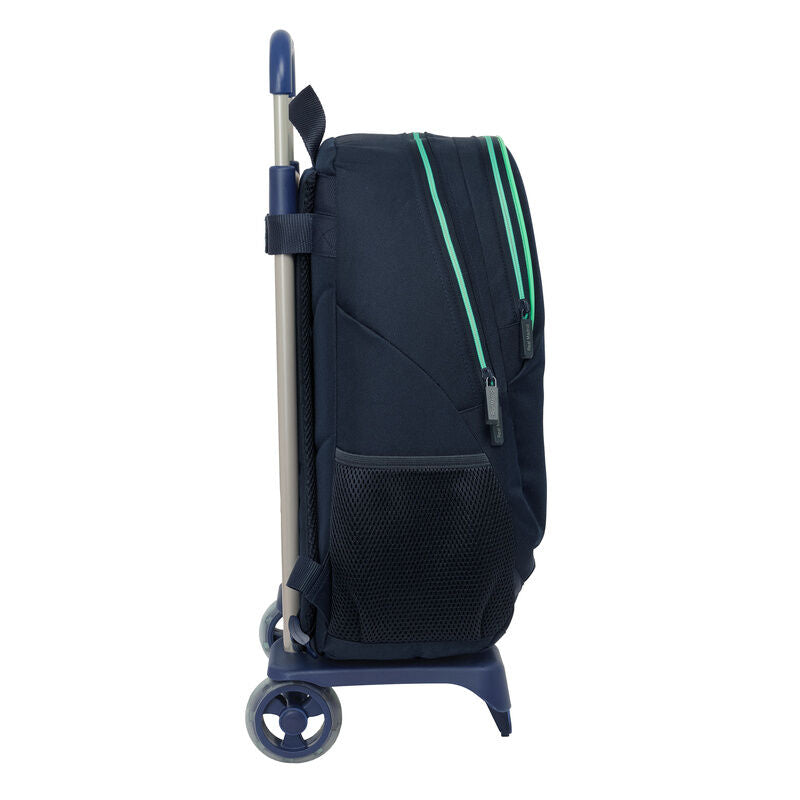 Trolley mochila azul marino del Real Madrid SAFTA con ruedas y detalles verdes - 3