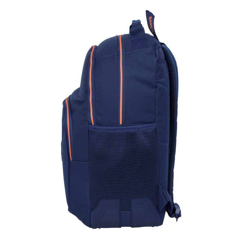 Mochila azul marino del F.C. Barcelona con detalles naranjas y doble bolsillo frontal - 3