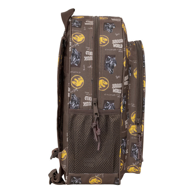 Mochila SAFTA Jurassic World marrón con dinosaurio y bolsillos laterales - 3