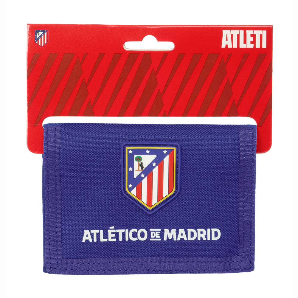 Cartera azul del Atlético de Madrid SAFTA con escudo y bolsillo para monedas