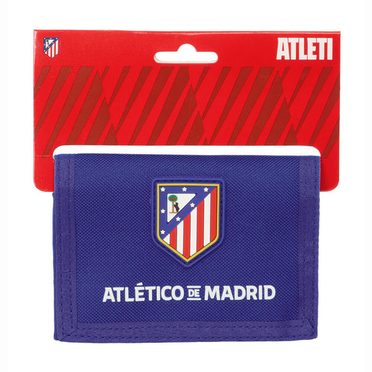 Cartera azul del Atlético de Madrid SAFTA con escudo y bolsillo para monedas