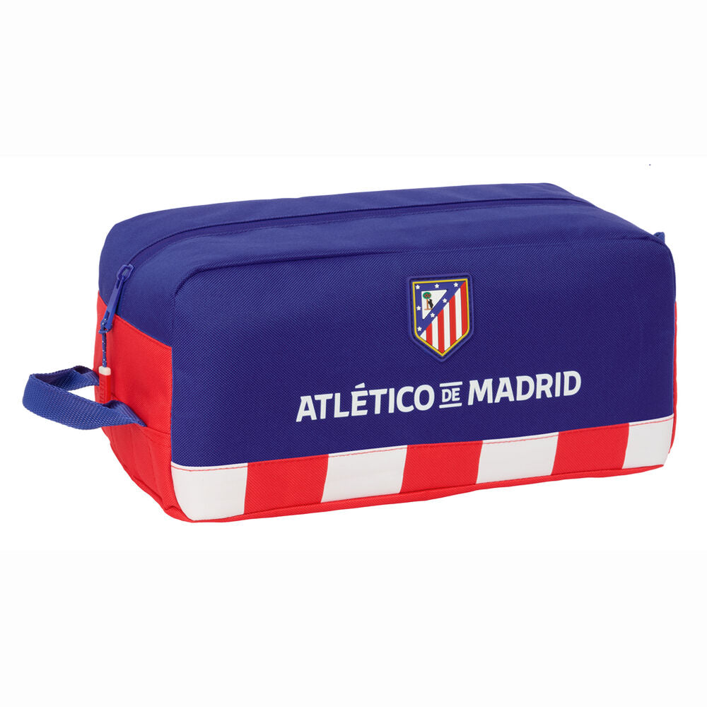 Zapatillero azul y rojo del Atlético de Madrid con asa lateral