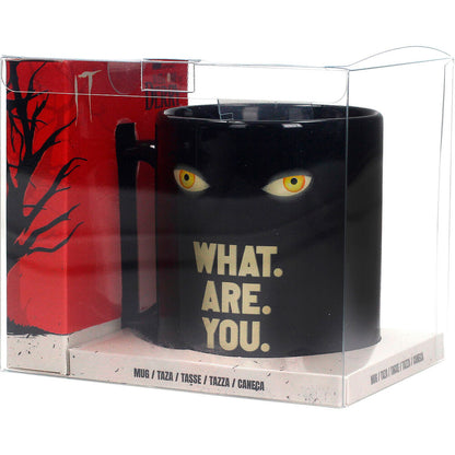 Taza negra de cerámica IT Welcome to Derry con ojos y mensaje What Are You - 7