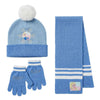 Conjunto azul de gorro, guantes y bufanda Frozen con detalles de Elsa