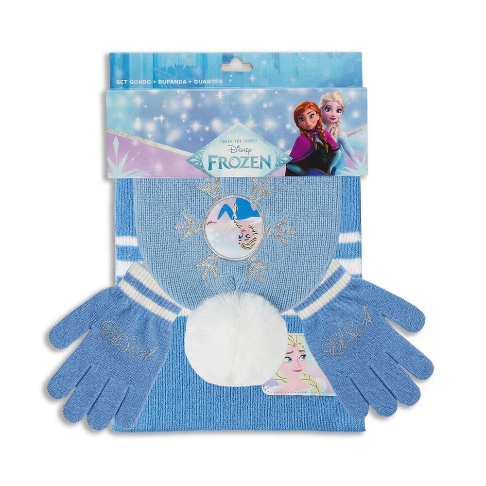 Conjunto azul de gorro, guantes y bufanda Frozen con detalles de Elsa - 3