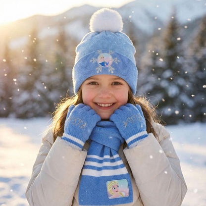 Conjunto azul de gorro, guantes y bufanda Frozen con detalles de Elsa - 4