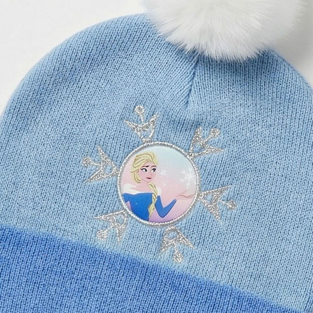 Conjunto azul de gorro, guantes y bufanda Frozen con detalles de Elsa - 7