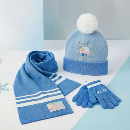 Conjunto azul de gorro, guantes y bufanda Frozen con detalles de Elsa - 8