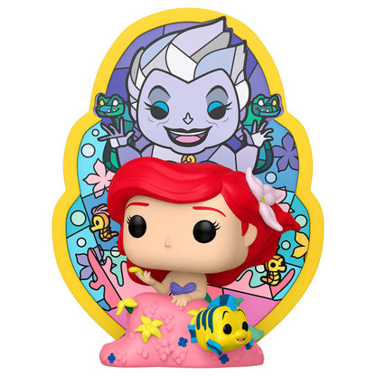 Figura Funko POP Deluxe de Ariel, Ursula y Flounder de Disney La Sirenita con diseño de vidriera