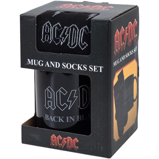 Set AC/DC con taza negra y calcetines en caja con ventana