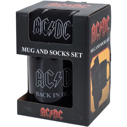 Set AC/DC con taza negra y calcetines en caja con ventana