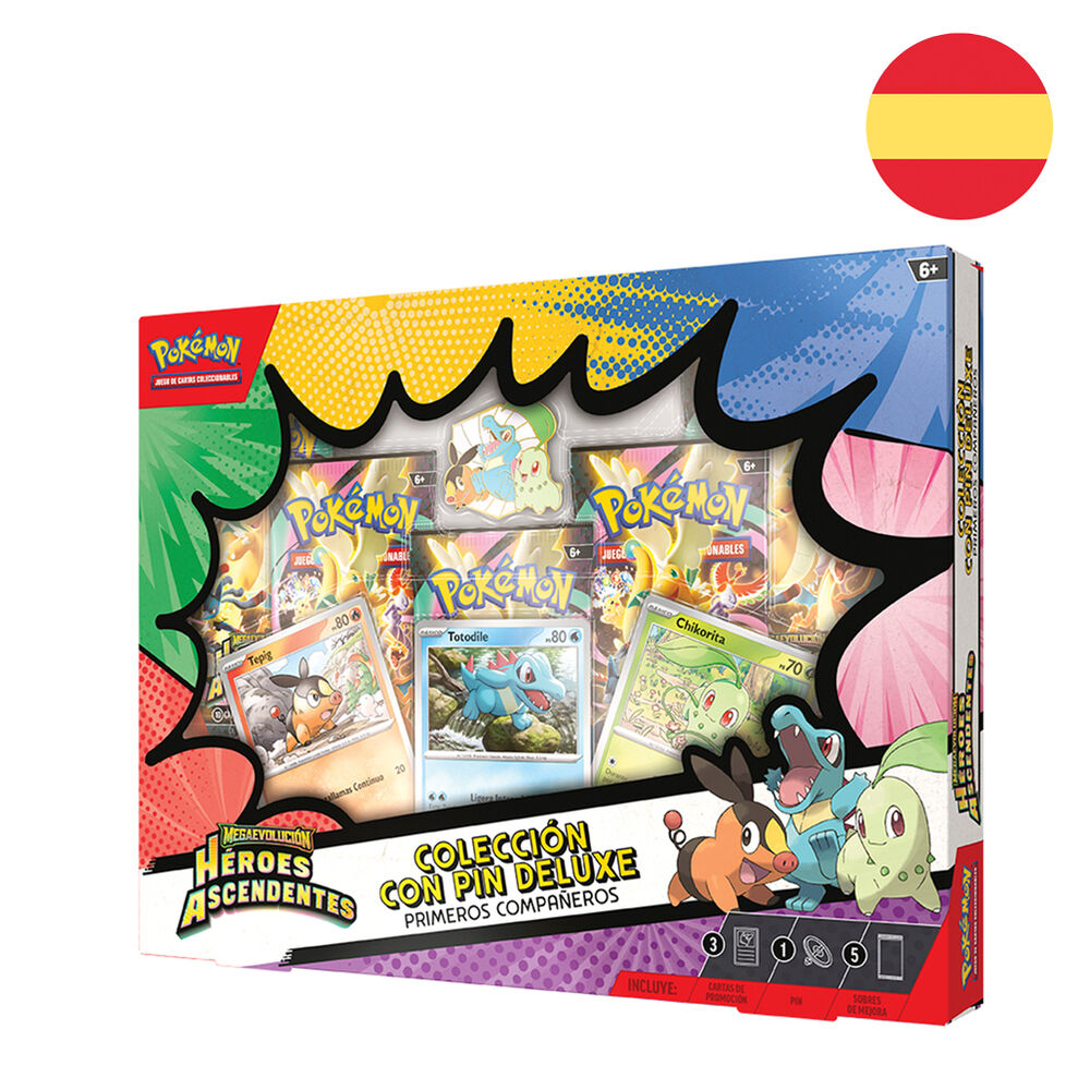 Colección Pokémon Héroes Ascendentes con cinco sobres, tres cartas promo y pin