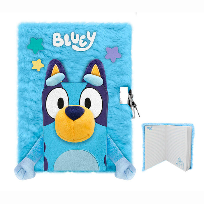 Cuaderno de peluche A5 de Bluey con cubierta azul y páginas rayadas