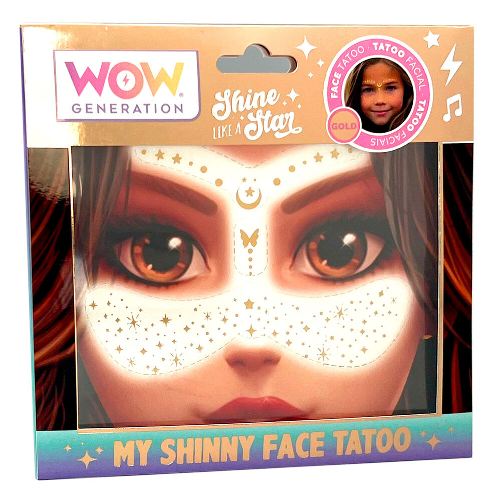 Tatuaje facial WOW GENERATION de pecas doradas con estrellas
