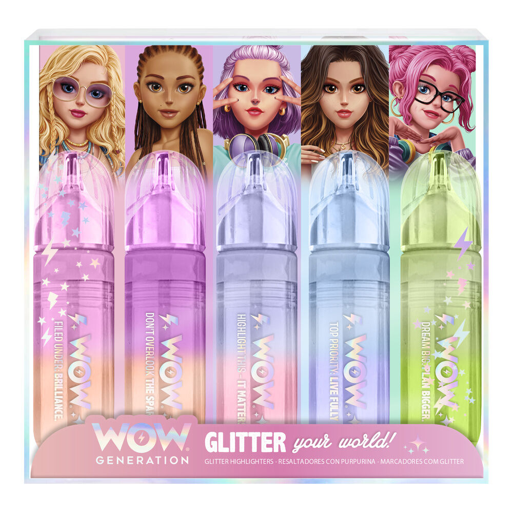 Set de cinco subrayadores con purpurina WOW Generation en colores surtidos