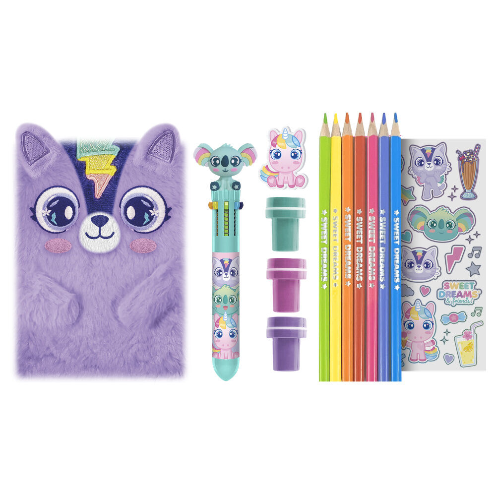 Set de papelería Sweet Dreams & Friends con lápices de colores, bolígrafo y pegatinas