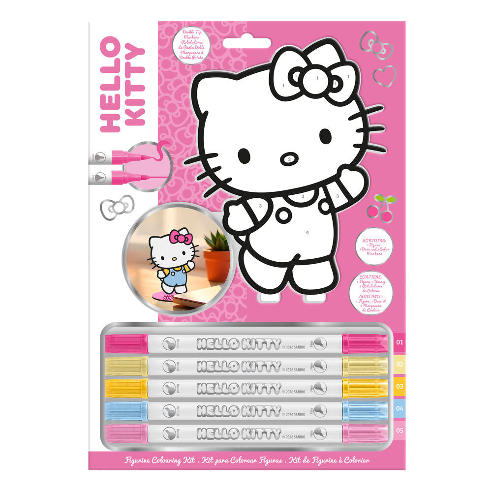 Set para colorear Hello Kitty and Friends con figura, base y cinco rotuladores