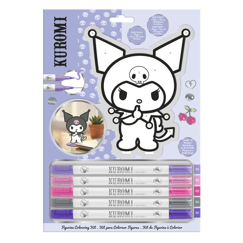 Set para colorear Kuromi con figura y cinco rotuladores