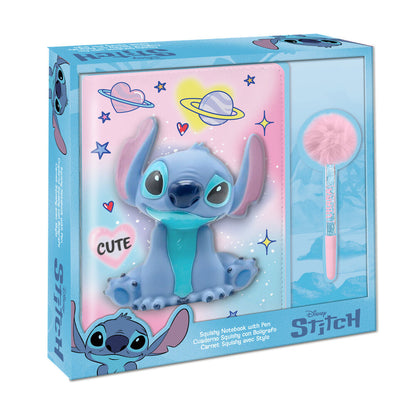 Cuaderno squishy de Stitch Disney con bolígrafo de pompón rosa