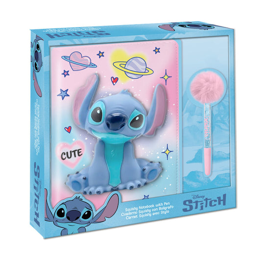 Cuaderno squishy de Stitch Disney con bolígrafo de pompón rosa