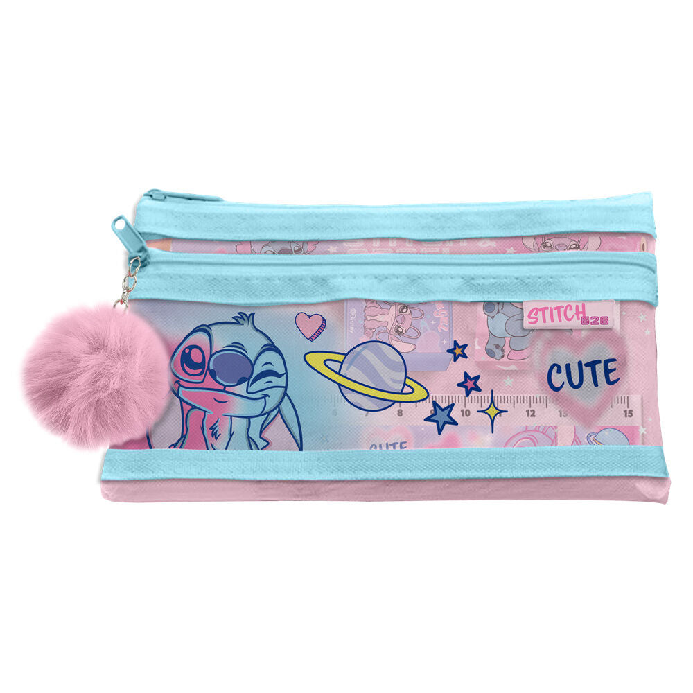 Set portatodo Stitch Disney azul y rosa con pompón