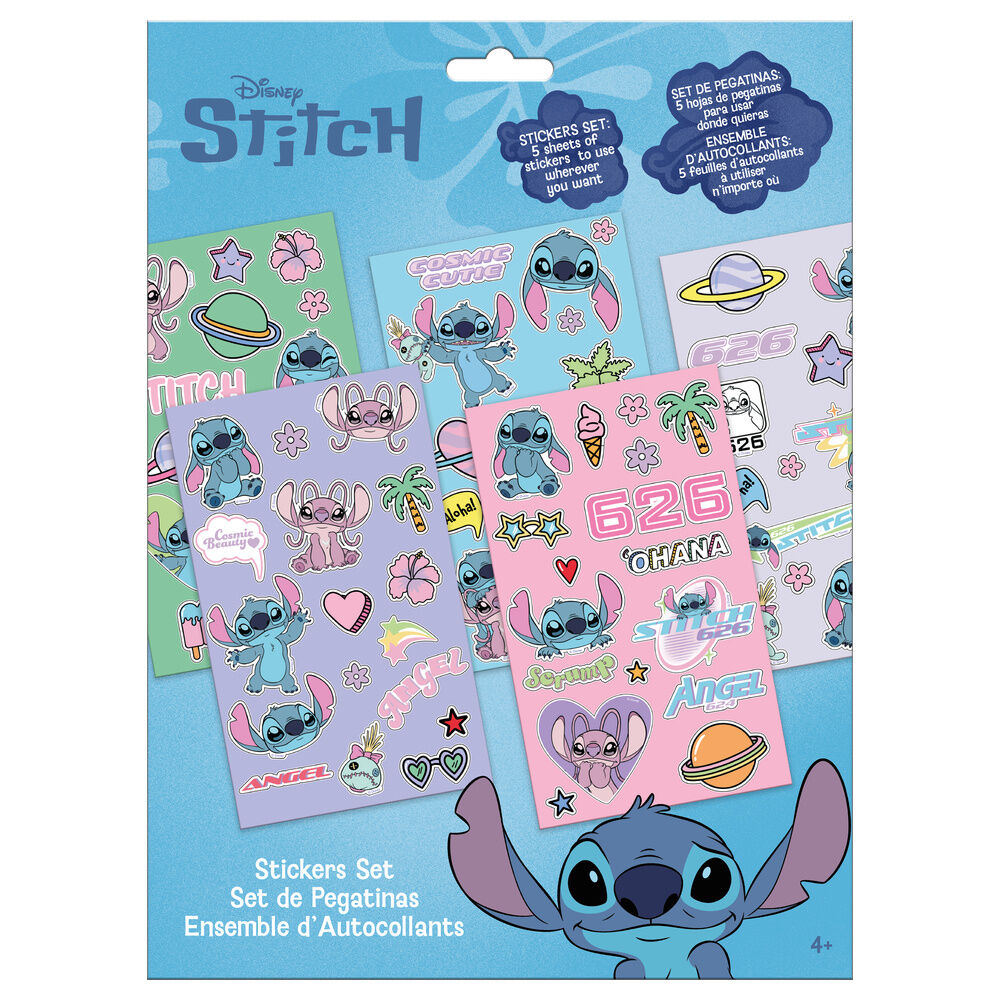 Set de cinco hojas de pegatinas Stitch Disney