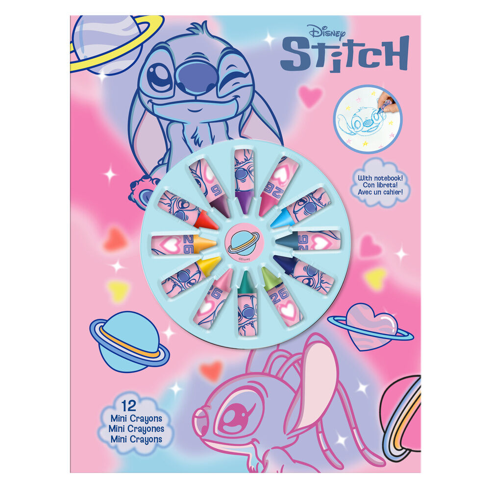 Libreta de Stitch Disney con 12 mini crayones